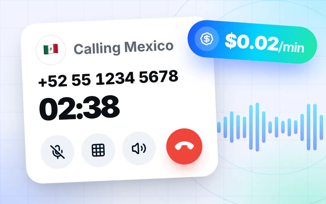 A call to Mexico in progress, with its rate of two cents a minute