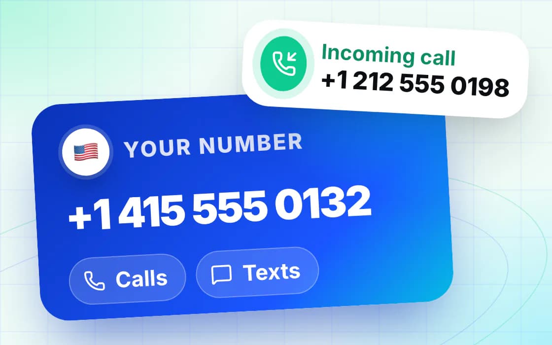 A Globalia phone number card with calls and texts, and an incoming call