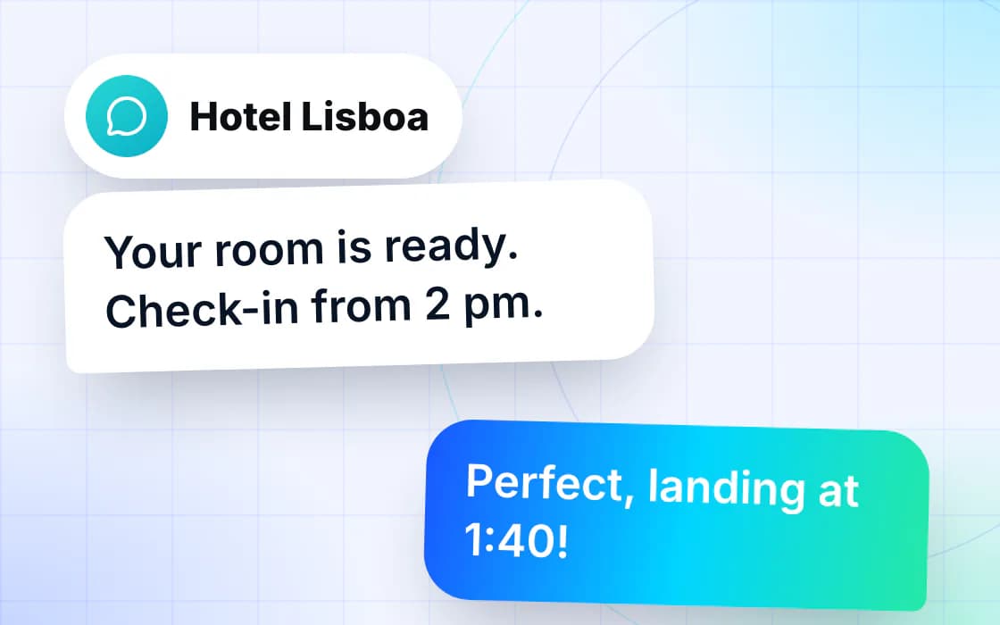 A text conversation with a hotel about check-in time